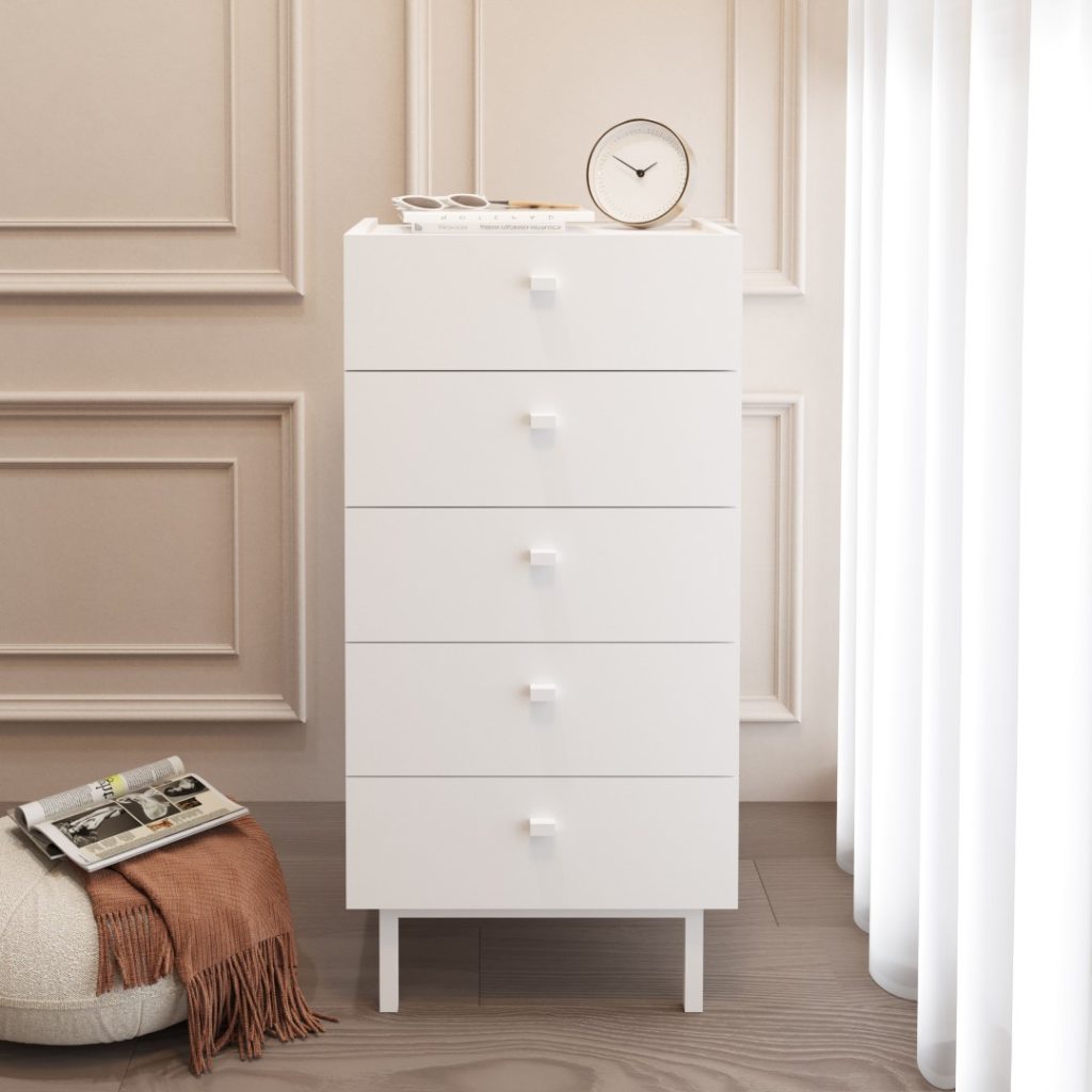 Luke Şifonyer 5 Çekmeceli Ahşap Ayaklı Beyaz LK4-W