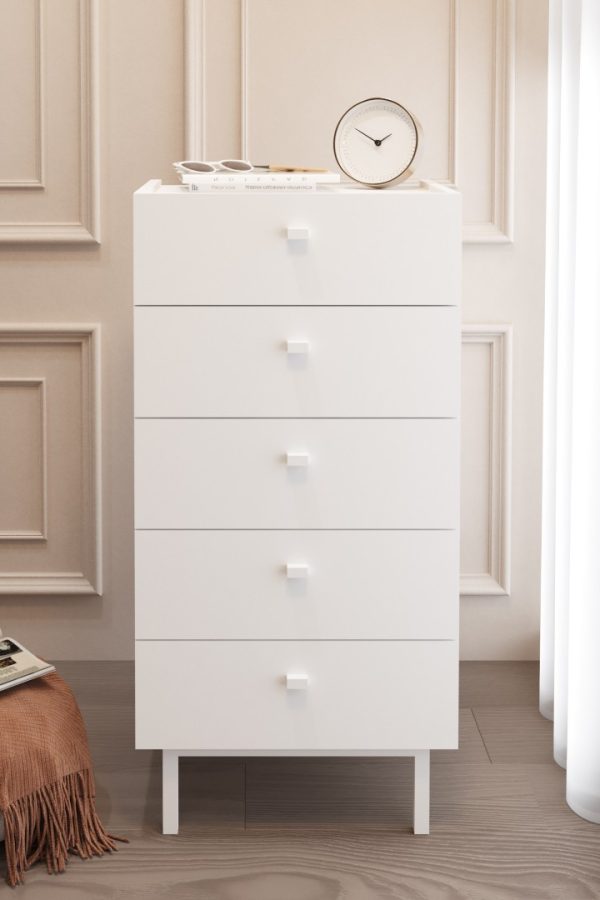 Luke Şifonyer 5 Çekmeceli Ahşap Ayaklı Beyaz LK4-W