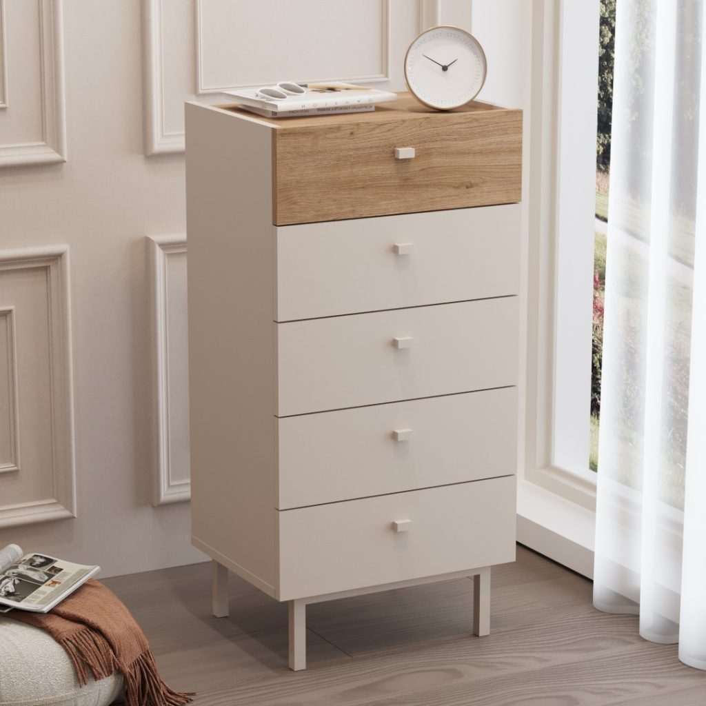 Luke Şifonyer 5 Çekmeceli Ahşap Ayaklı Kumsal-Sepet LK4-CS