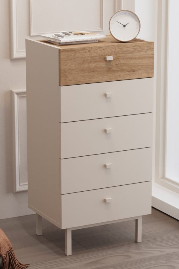 Luke Şifonyer 5 Çekmeceli Ahşap Ayaklı Kumsal-Sepet LK4-CS