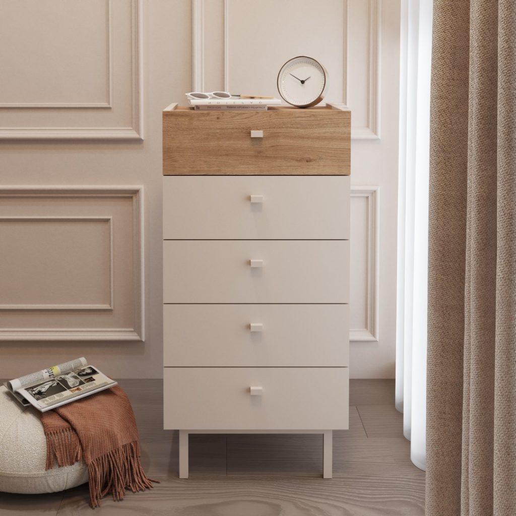 Luke Şifonyer 5 Çekmeceli Ahşap Ayaklı Kumsal-Sepet LK4-CS