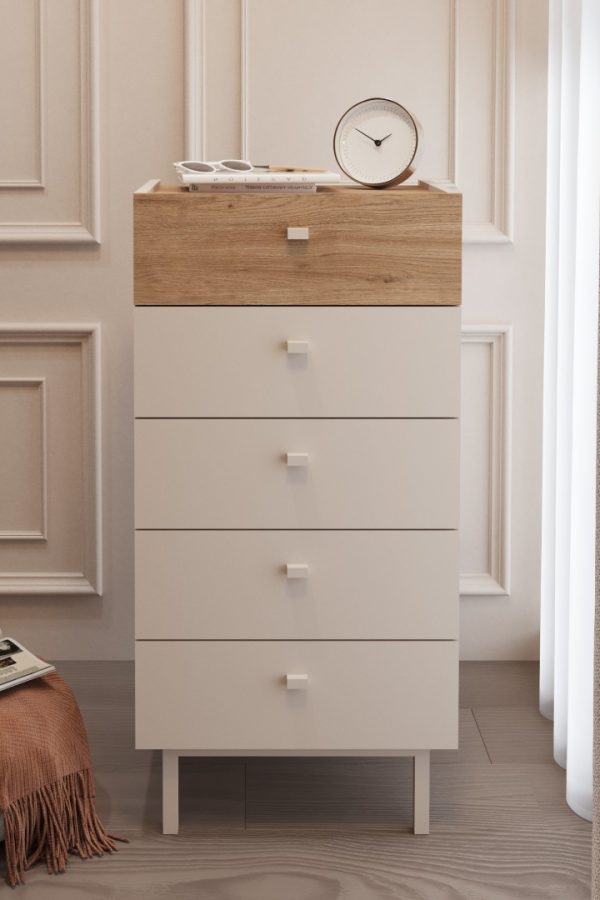 Luke Şifonyer 5 Çekmeceli Ahşap Ayaklı Kumsal-Sepet LK4-CS