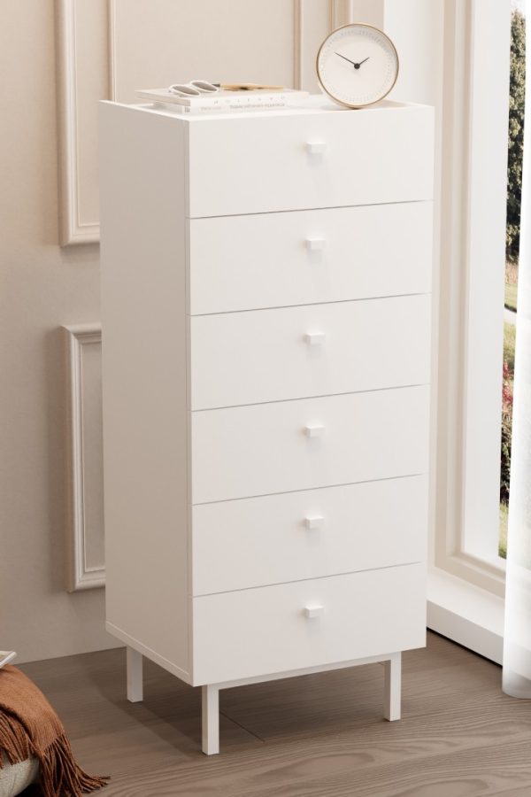 Luke Şifonyer 6 Çekmeceli Ahşap Ayaklı Beyaz LK5-W