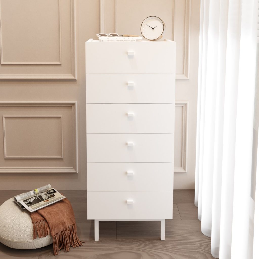 Luke Şifonyer 6 Çekmeceli Ahşap Ayaklı Beyaz LK5-W