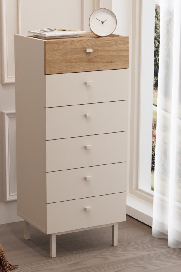 Luke Şifonyer 6 Çekmeceli Ahşap Ayaklı Kumsal-Sepet LK5-CS