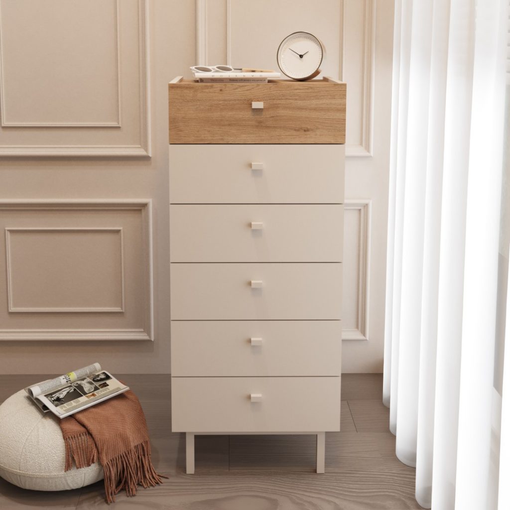 Luke Şifonyer 6 Çekmeceli Ahşap Ayaklı Kumsal-Sepet LK5-CS