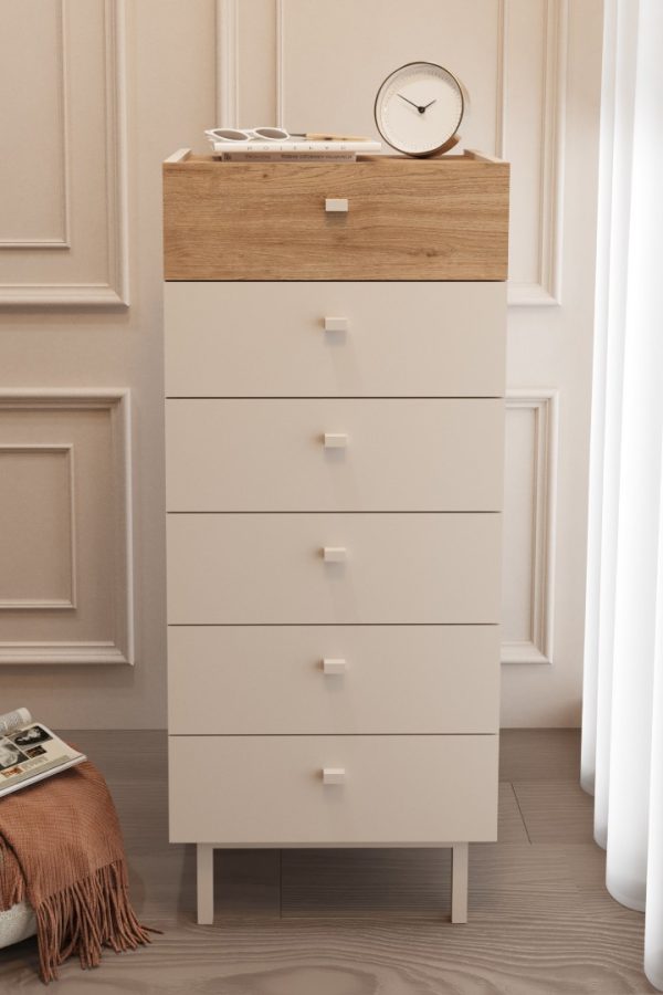 Luke Şifonyer 6 Çekmeceli Ahşap Ayaklı Kumsal-Sepet LK5-CS