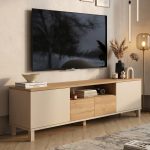 Mood Tv Ünitesi Sehpası 2 Kapaklı 2 Çekmeceli Ahşap Ayaklı 180cm Kumsal-Sepet MD1-CS