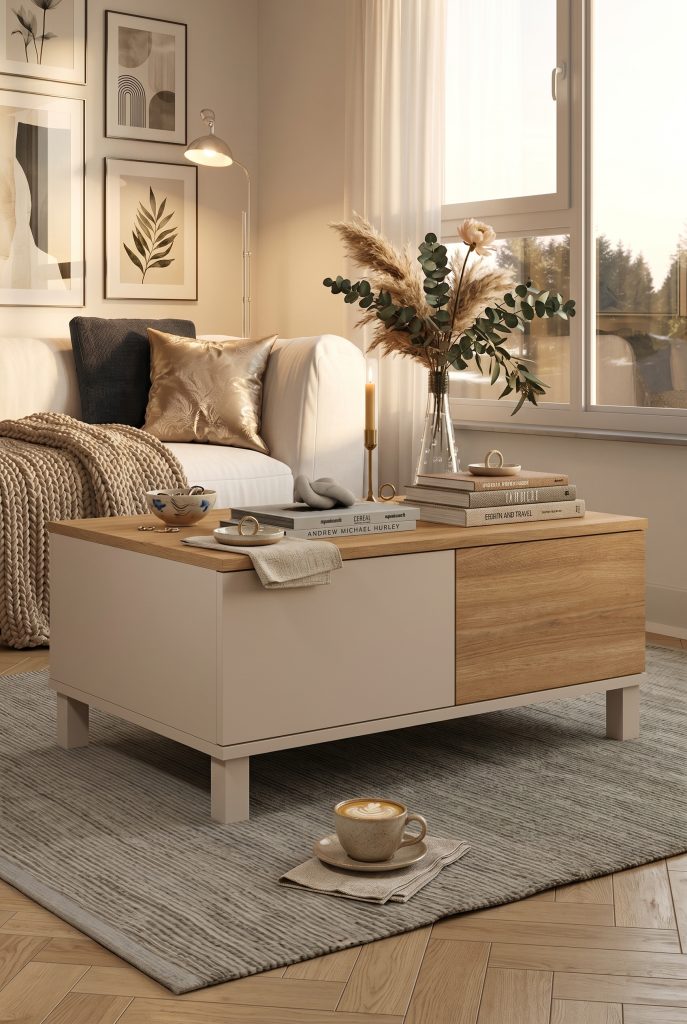 Mood Orta Sehpa Ahşap Ayaklı 2 Çekmeceli Kumsal-Sepet MD2-CS