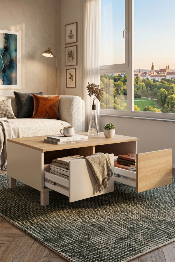 Mood Orta Sehpa Ahşap Ayaklı 2 Çekmeceli Kumsal-Sepet MD2-CS