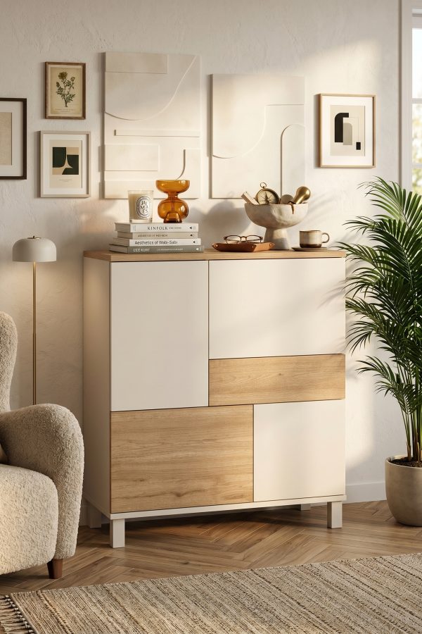 Mood Çok Amaçlı Dolap Ahşap Ayaklı 4 Kapaklı Çekmeceli Kumsal-Sepet MD3-CS