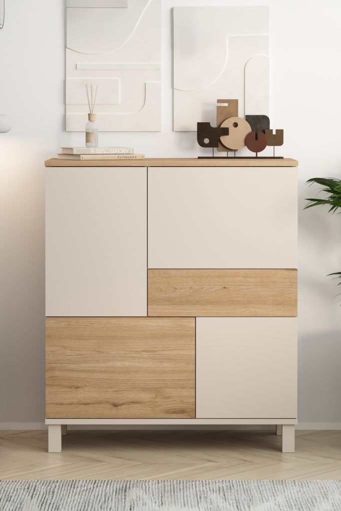 Mood Çok Amaçlı Dolap Ahşap Ayaklı 4 Kapaklı Çekmeceli Kumsal-Sepet MD3-CS