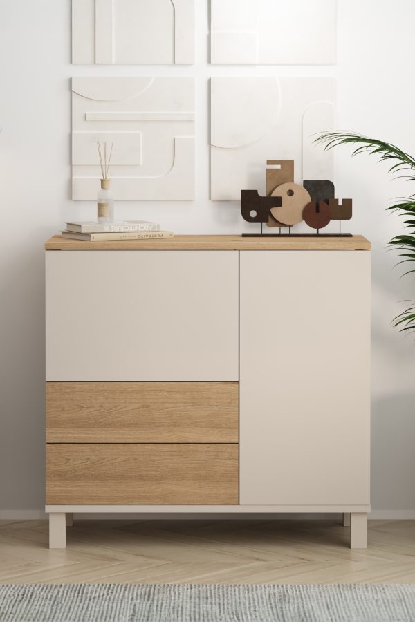 Mood Çok Amaçlı Dolap Ahşap Ayaklı 2 Kapaklı 2 Çekmeceli Kumsal-Sepet MD4-CS