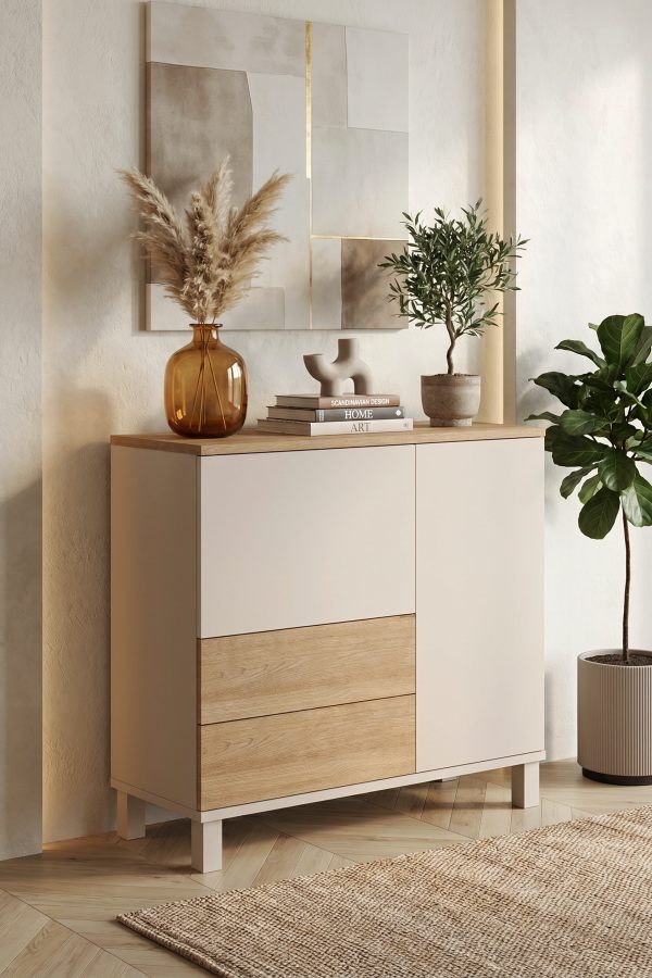 Mood Çok Amaçlı Dolap Ahşap Ayaklı 2 Kapaklı 2 Çekmeceli Kumsal-Sepet MD4-CS