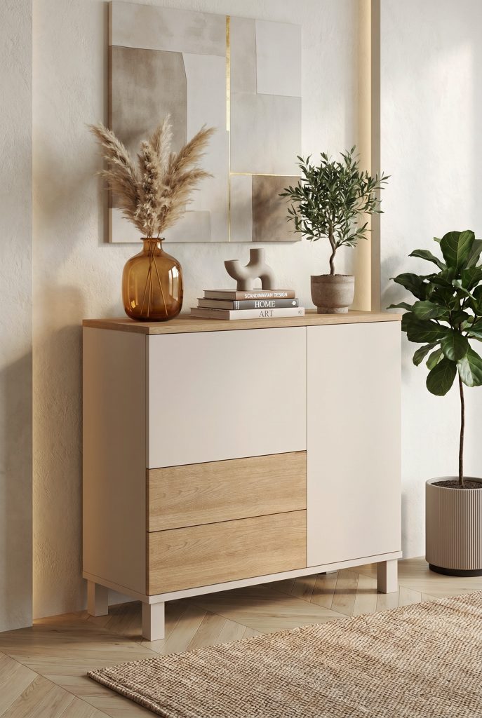 Mood Çok Amaçlı Dolap Ahşap Ayaklı 2 Kapaklı 2 Çekmeceli Kumsal-Sepet MD4-CS