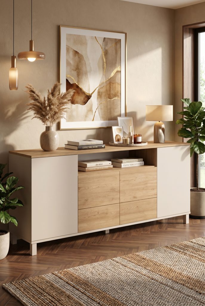 Mood Konsol 4 Kapaklı 2 Çekmeceli Ahşap Ayaklı 180cm Kumsal-Sepet MD5-CS