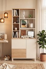 Mood Kitaplık Raf Ahşap Ayaklı 188cm 2 Kapaklı 2 Çekmeceli Kumsal-Sepet MD6-CS