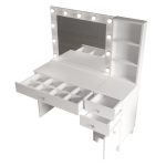 Monroe Makyaj Masası 3 Çekmeceli Kapaklı Düzenleyici Hollywood Led Işıklı Raflı Beyaz MO6-W