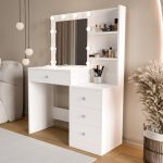 Monroe Makyaj Masası 4 Çekmeceli Düzenleyici Hollywood Led Işıklı Raflı Beyaz MO2-W