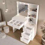 Monroe Makyaj Masası 4 Çekmeceli Düzenleyici Hollywood Led Işıklı Raflı Beyaz MO2-W