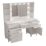 Monroe Makyaj Masası 7 Çekmeceli Kapaklı Düzenleyici Hollywood Led Işıklı Raflı Beyaz MO5-W