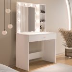 Monroe Makyaj Masası Çekmeceli Düzenleyici Hollywood Led Işıklı Raflı Beyaz MO3-W