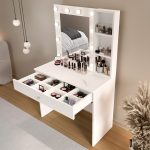 Monroe Makyaj Masası Çekmeceli Düzenleyici Hollywood Led Işıklı Raflı Beyaz MO3-W