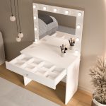 Monroe Makyaj Masası Çekmeceli Düzenleyici Hollywood Led Işıklı Raflı Beyaz MO4-W