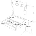 Monroe Makyaj Masası Çekmeceli Düzenleyici Hollywood Led Işıklı Raflı Beyaz MO4-W