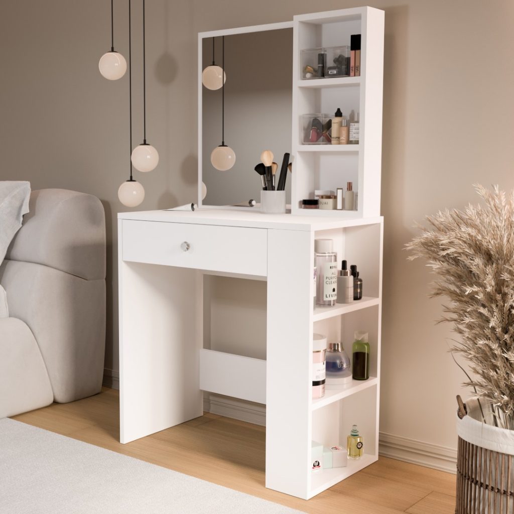 Monroe Makyaj Masası Çekmeceli Düzenleyici Raflı Beyaz MO1-W