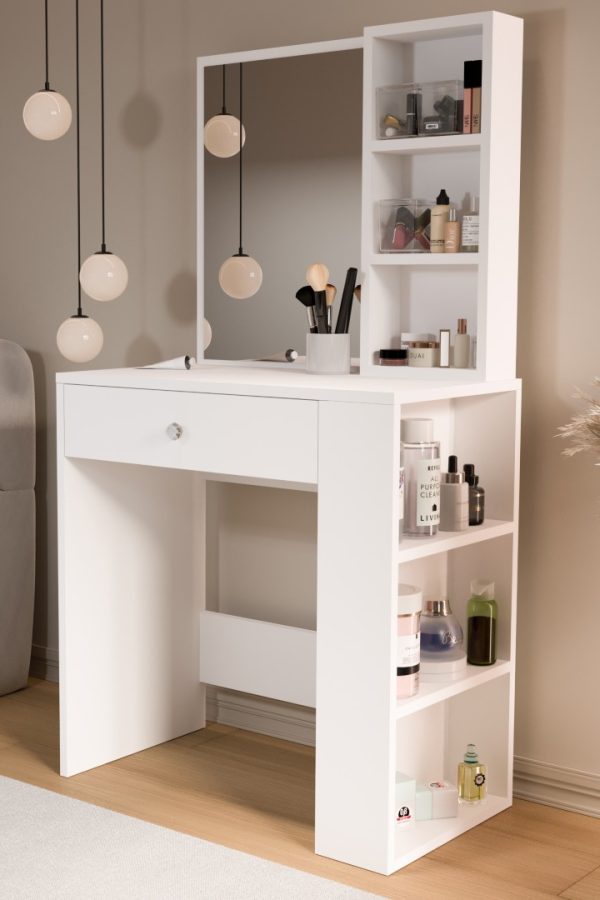 Monroe Makyaj Masası Çekmeceli Düzenleyici Raflı Beyaz MO1-W