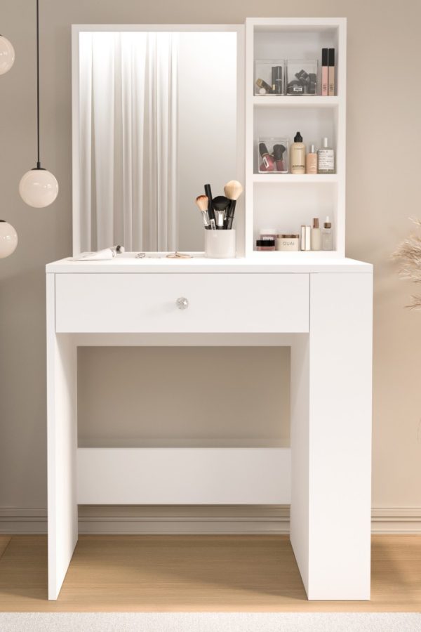 Monroe Makyaj Masası Çekmeceli Düzenleyici Raflı Beyaz MO1-W