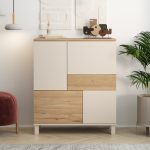 Mood Çok Amaçlı Dolap Ahşap Ayaklı 4 Kapaklı Çekmeceli Kumsal-Sepet MD3-CS