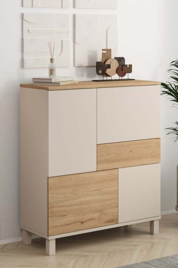 Mood Çok Amaçlı Dolap Ahşap Ayaklı 4 Kapaklı Çekmeceli Kumsal-Sepet MD3-CS