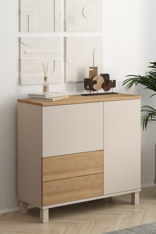 Mood Çok Amaçlı Dolap Ahşap Ayaklı 2 Kapaklı 2 Çekmeceli Kumsal-Sepet MD4-CS