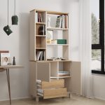 Mood Kitaplık Raf Ahşap Ayaklı 188cm 2 Kapaklı 2 Çekmeceli Kumsal-Sepet MD6-CS