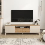 Mood Tv Ünitesi Sehpası 2 Kapaklı 2 Çekmeceli Ahşap Ayaklı 180cm Kumsal-Sepet MD1-CS