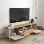 Mood Tv Ünitesi Sehpası 2 Kapaklı 2 Çekmeceli Ahşap Ayaklı 180cm Kumsal-Sepet MD1-CS