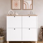 Nord Ayakkabılık Çok Amaçlı Dolap 4 Kapaklı Ahşap Ayaklı Sepet-Beyaz ND1-SW