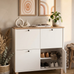 Nord Ayakkabılık Çok Amaçlı Dolap 4 Kapaklı Ahşap Ayaklı Sepet-Beyaz ND1-SW