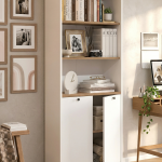 Nord Kitaplık Raf Ahşap Ayaklı 180cm Kapaklı Sepet-Beyaz-Jüt ND13-SW