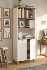 Nord Kitaplık Raf Ahşap Ayaklı 180cm Kapaklı Sepet-Beyaz-Jüt ND13-SW