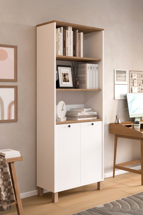 Nord Kitaplık Raf Ahşap Ayaklı 180cm Kapaklı Sepet-Beyaz-Jüt ND13-SW