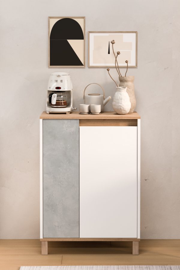 Nord Çok Amaçlı Dolap Mutfak Kiler Erzak Banyo Dolabı 97cm Sepet-Beyaz-Taş ND16-SW