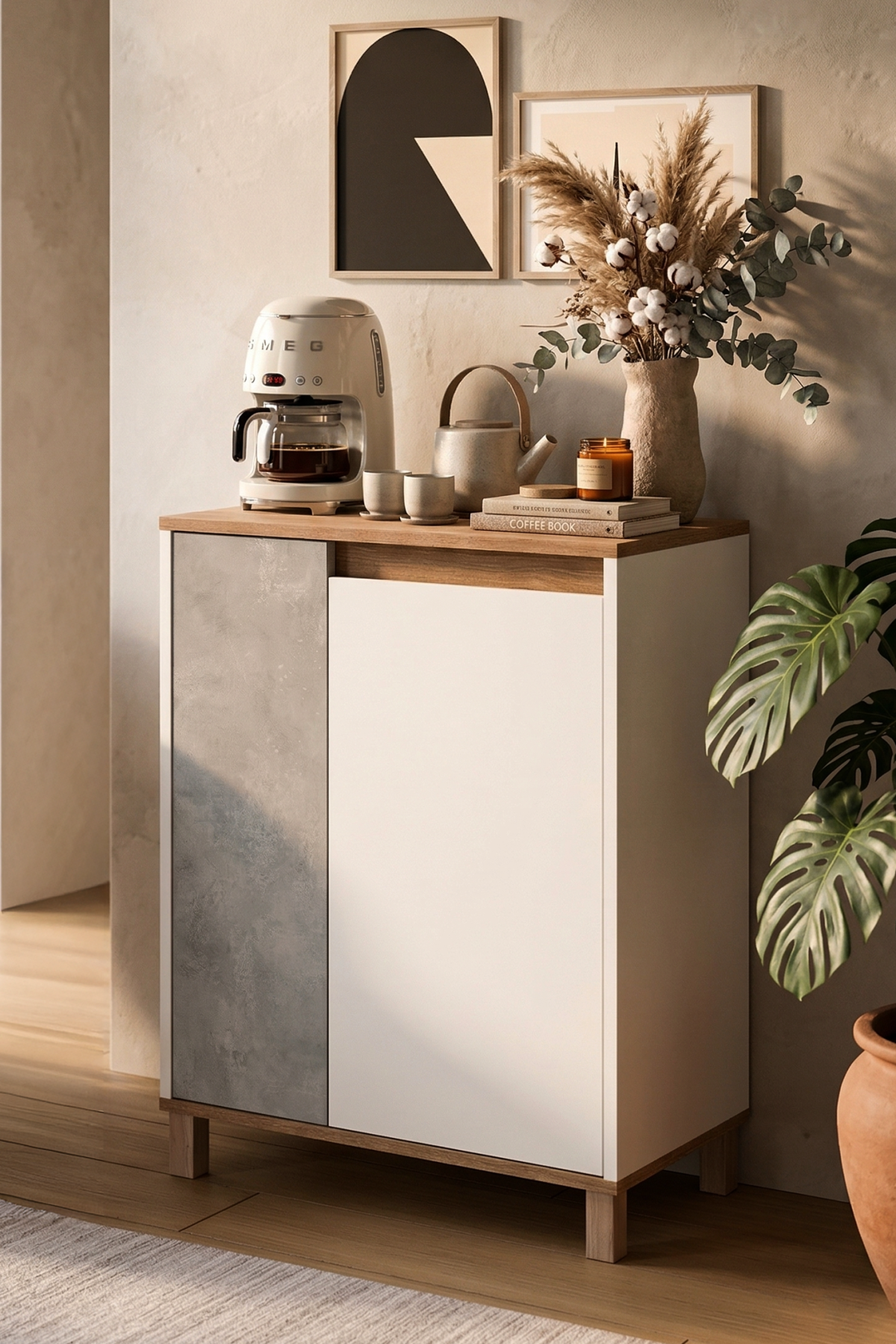 Nord Çok Amaçlı Dolap Mutfak Kiler Erzak Banyo Dolabı 97cm Sepet-Beyaz-Taş ND16-SW