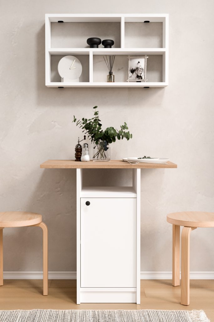 Nord Mutfak Masası Yemek Masası Dolaplı Raflı Sepet-Beyaz ND17-SW