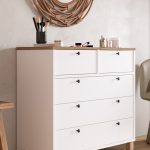 Nord Şifonyer 5 Çekmece Ahşap Ayaklı Sepet-Beyaz ND3-SW