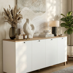 Nord Konsol 4 Kapaklı Ahşap Ayaklı 180cm Sepet-Beyaz ND4-SW