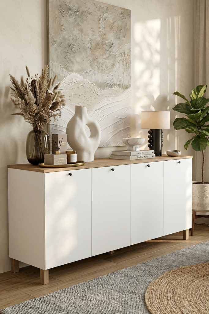 Nord Konsol 4 Kapaklı Ahşap Ayaklı 180cm Sepet-Beyaz ND4-SW