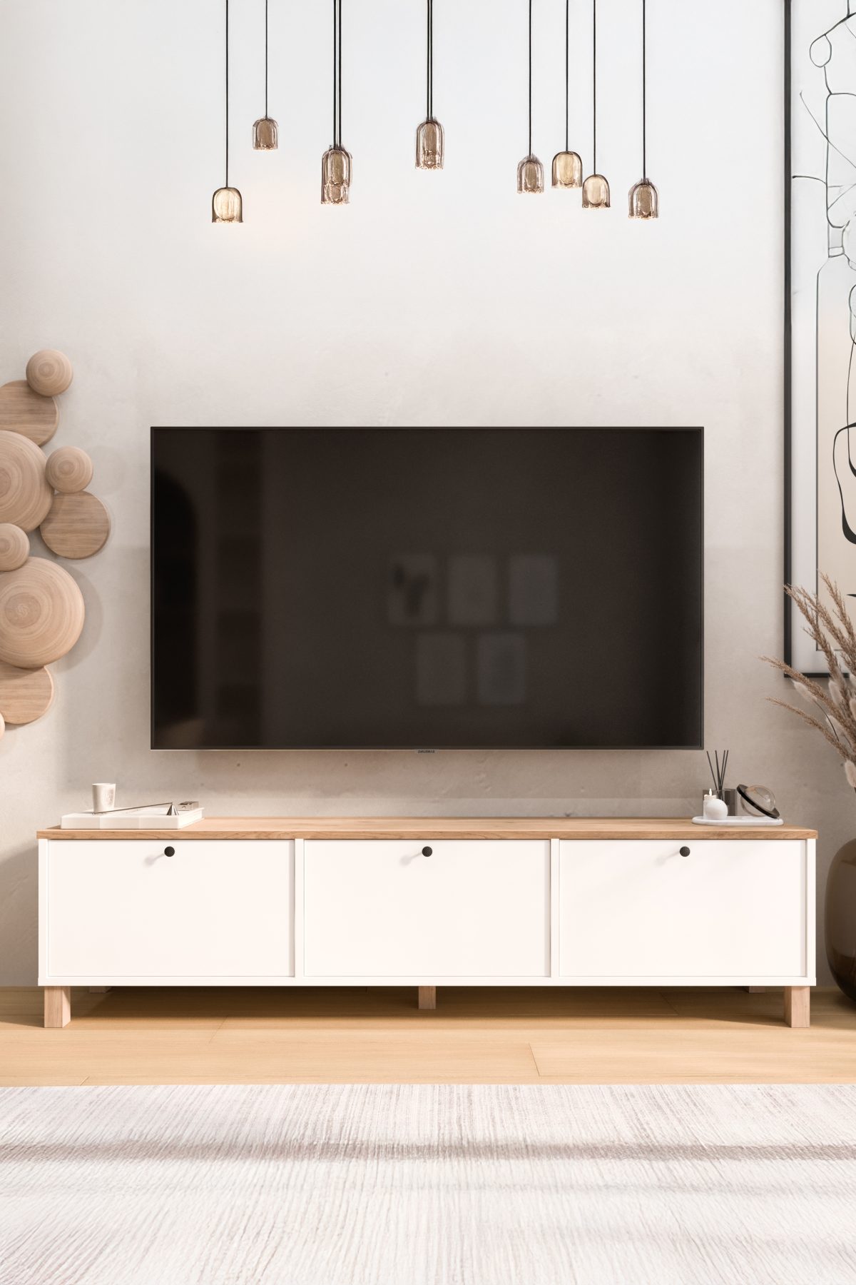 Nord Tv Ünitesi Sehpası 3 Kapaklı Ahşap Ayaklı 180cm Sepet-Beyaz ND6-SW Nord Tv Ünitesi Sehpası 3 Kapaklı Ahşap Ayaklı 180cm Sepet-Beyaz ND6-SW